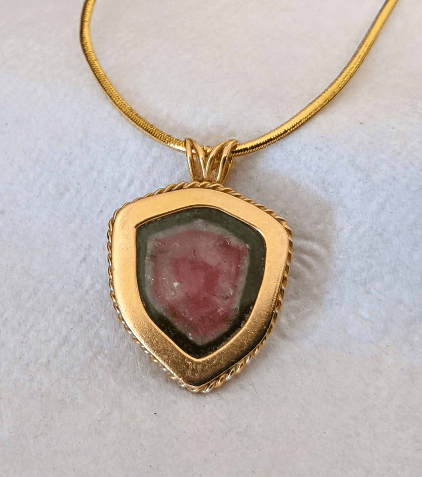 Beautiful Watermelon Tourmaline with an 18 kt. gold Bezel - Anthroposophy Shop