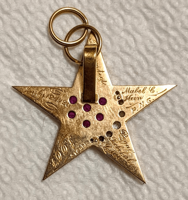 Rose Gold Sophia Pentagram Pendant: with 7 Ruby Roses and a Diamond Studded Moon - Anthroposophy Shop