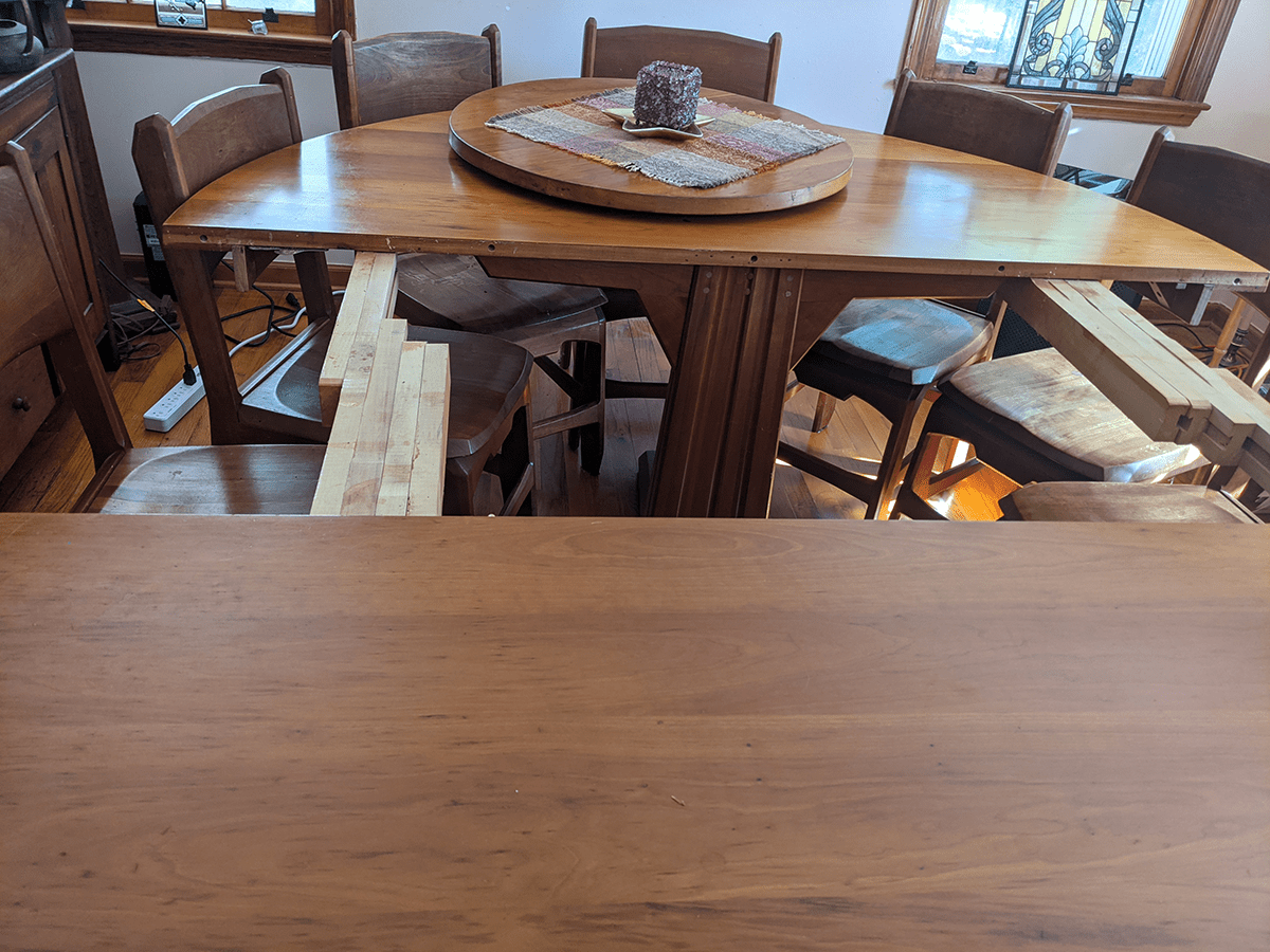 Solid Cherry Wood Anthroposophically Designed Handcrafted Dining Room Table with 12 Chairs plus a Lazy Susan - Anthroposophy Shop