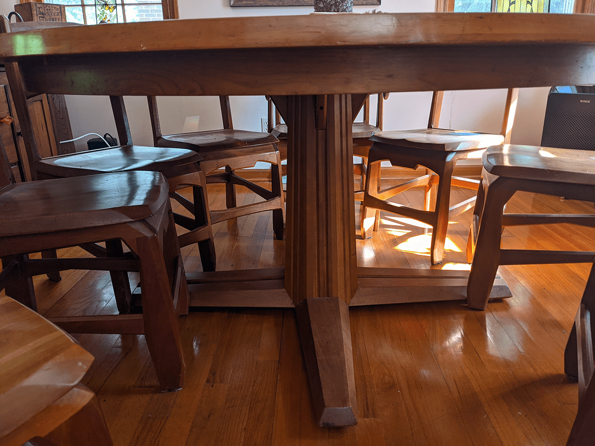 Solid Cherry Wood Anthroposophically Designed Handcrafted Dining Room Table with 12 Chairs plus a Lazy Susan - Anthroposophy Shop