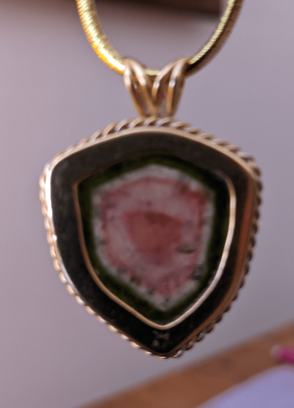 Beautiful Watermelon Tourmaline with an 18 kt. gold Bezel - Anthroposophy Shop