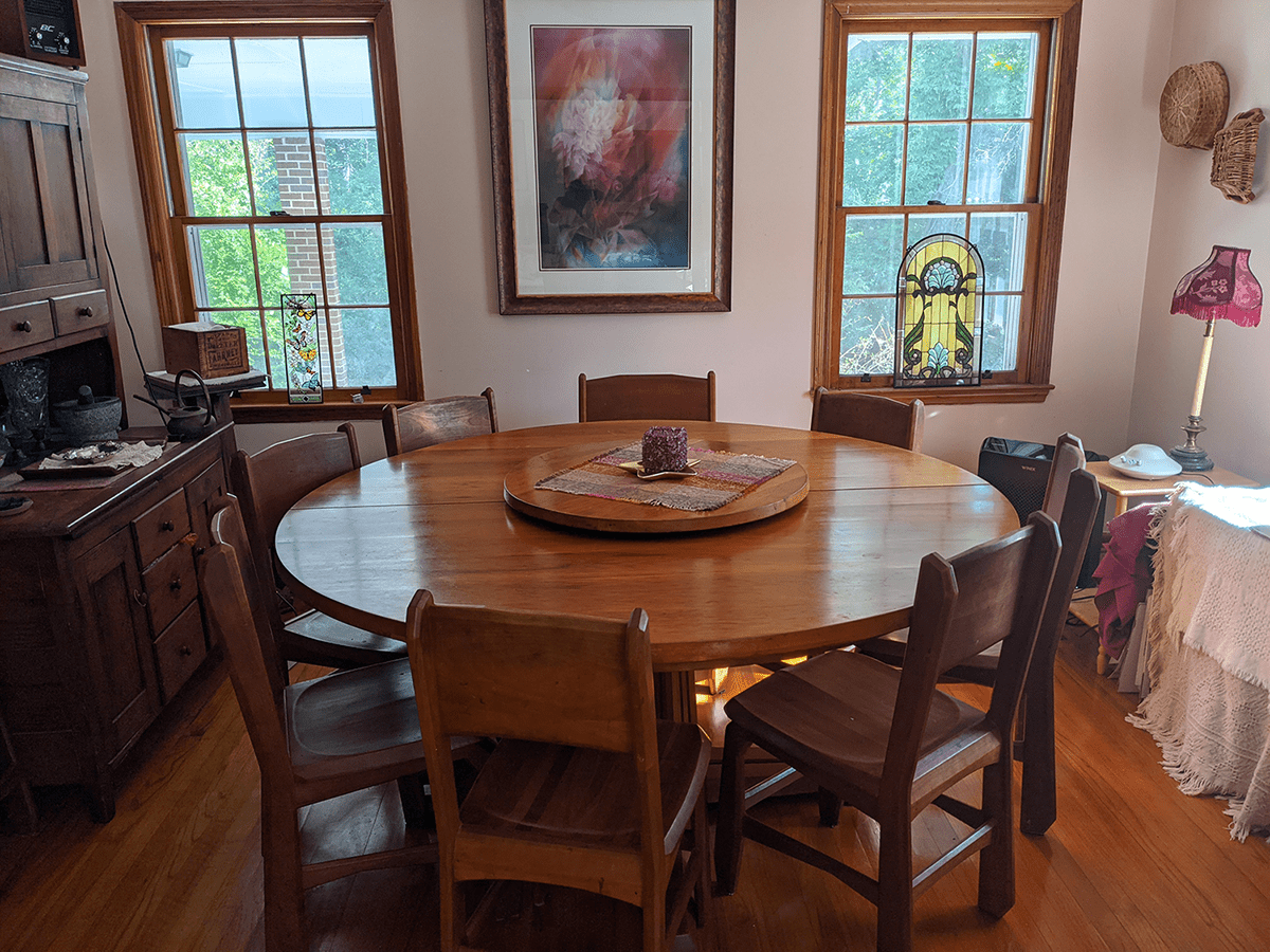 Solid Cherry Wood Anthroposophically Designed Handcrafted Dining Room Table with 12 Chairs plus a Lazy Susan - Anthroposophy Shop